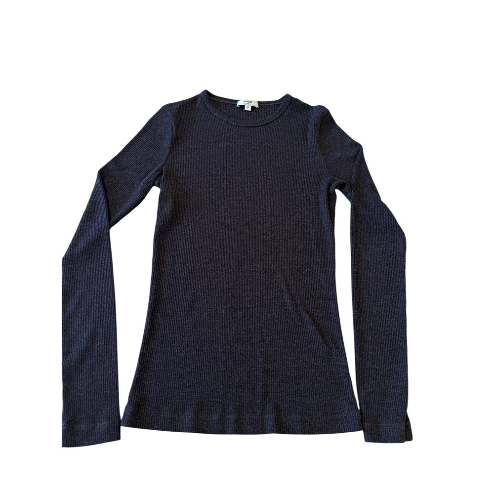 Agolde Womens Ribbed Long Sleeve Crew Neck Top Dark Brown Heather Size M